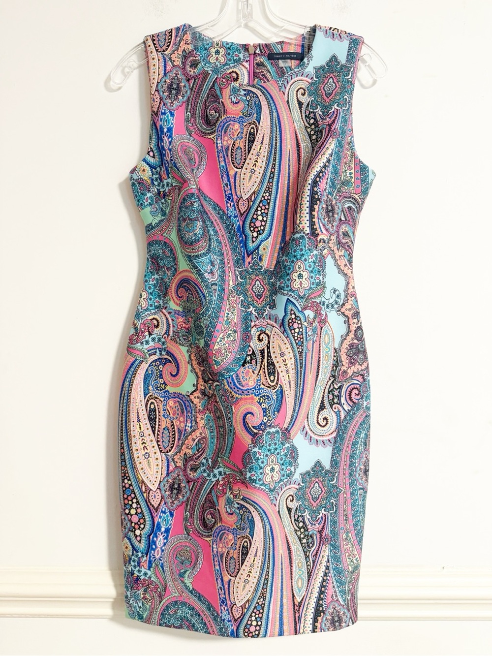 Tommy Hilfiger Pink Blue Paisley Sleeveless Stretch Sheath Dress - Size 4